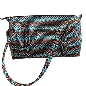 Vera Bradley Quilted Cotton Duffel Bag Teal Brown Geometric Travel Weekender